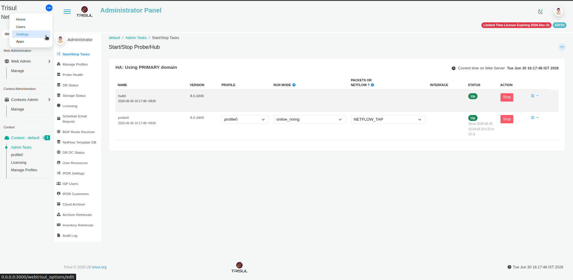 The ⋯ menu with Settings highlighted