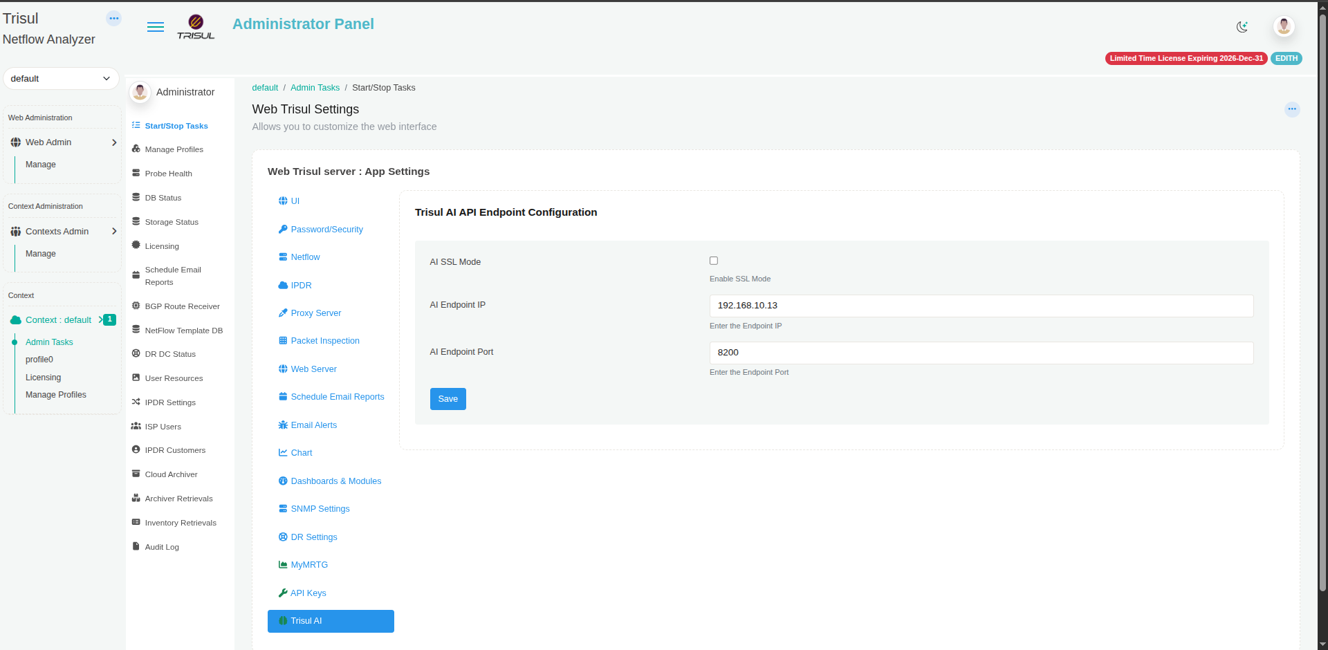 Trisul AI API Endpoint Configuration