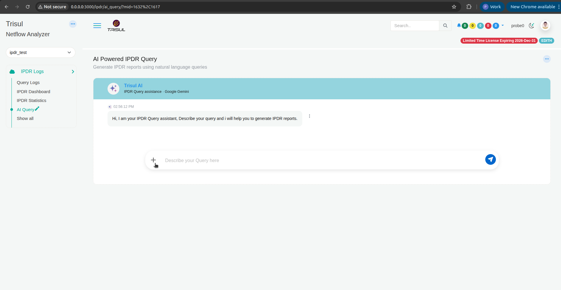 AI Powered IPDR Query page