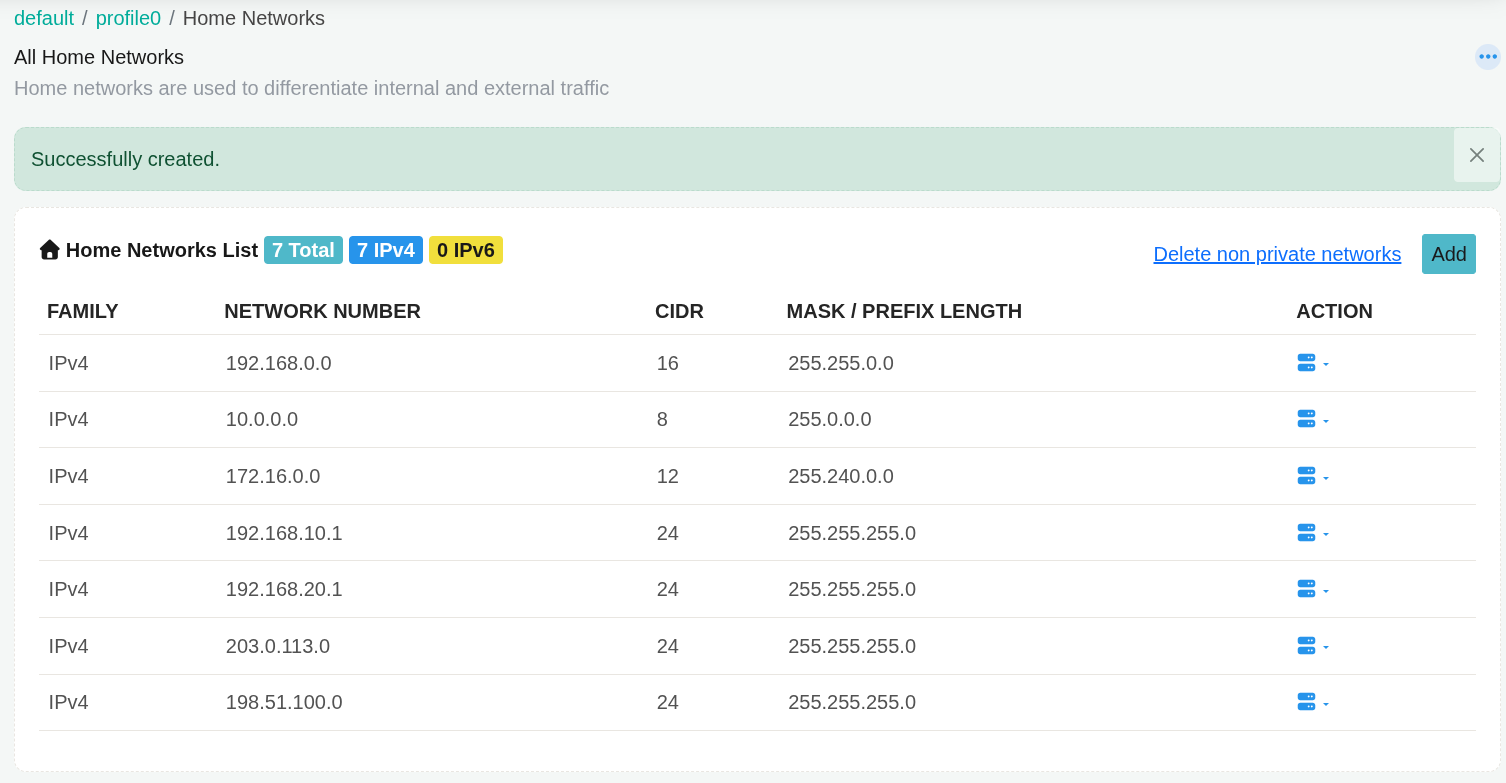 Home Networks List after adding two ranges