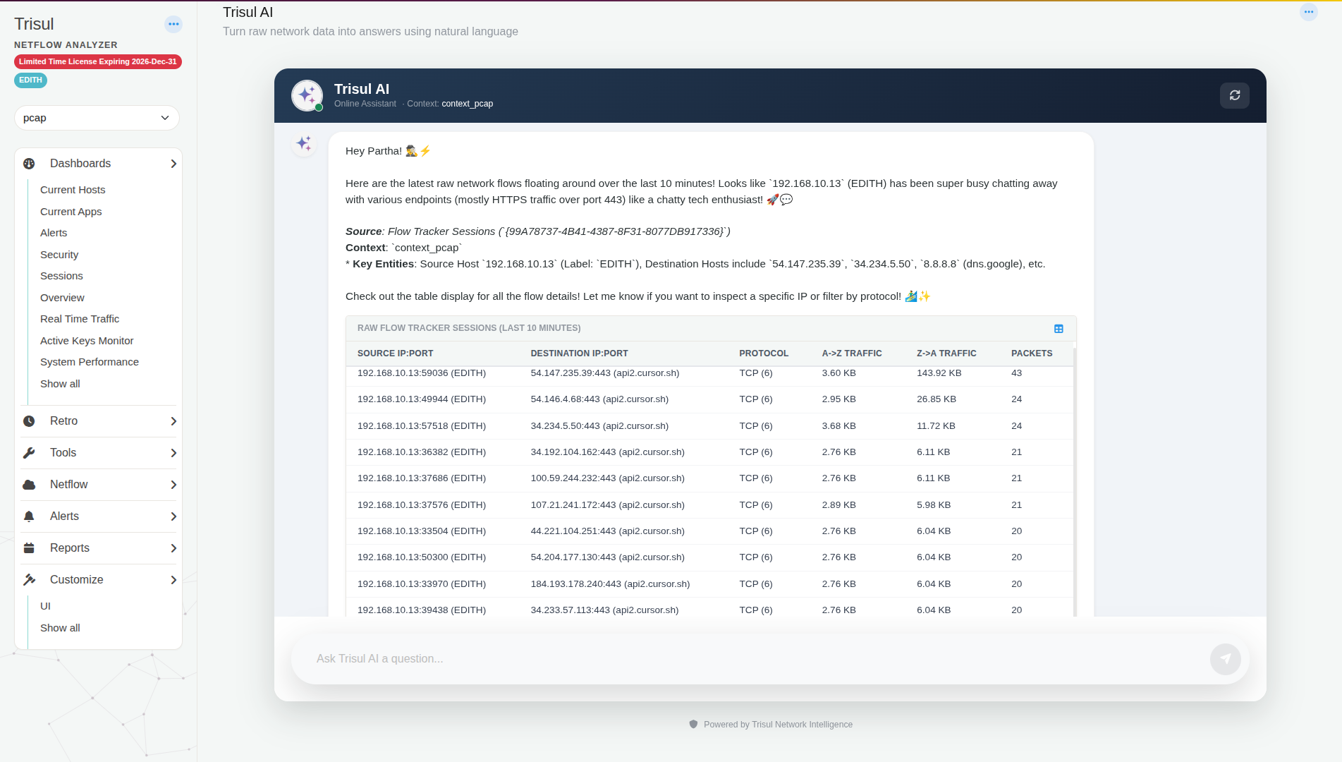 Raw flows table