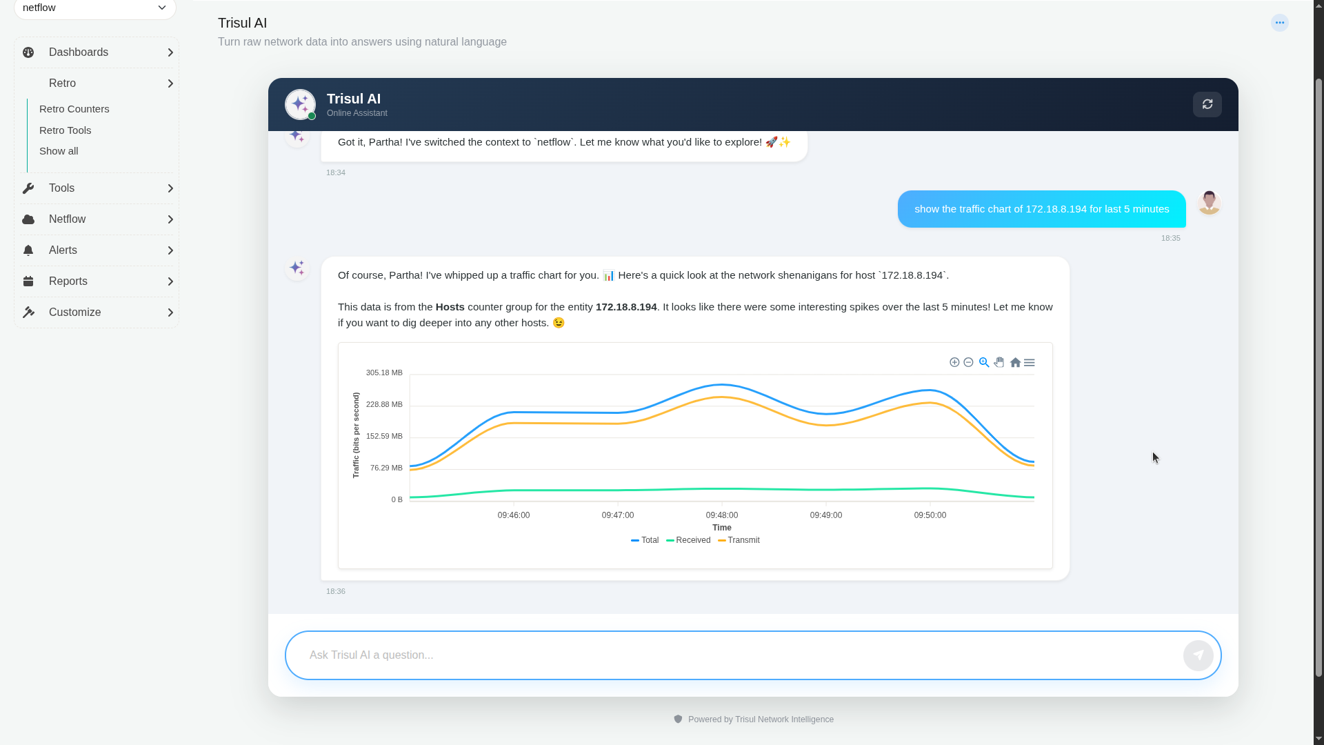 Traffic chart for one host